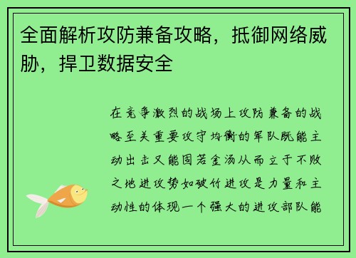 全面解析攻防兼备攻略，抵御网络威胁，捍卫数据安全
