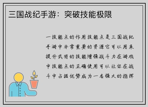 三国战纪手游：突破技能极限
